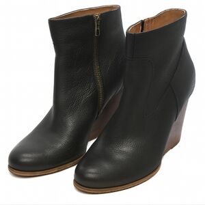 Kork Ease Black Leather Ankle Booties Wedge Heel